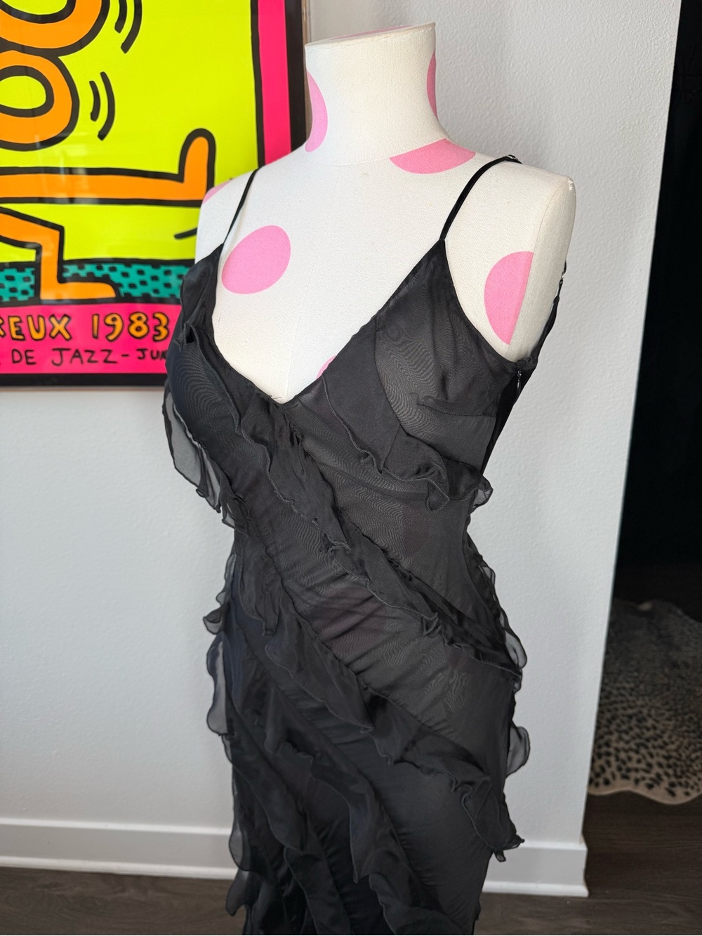 Rat & Boa Selena Black Ruffle Chiffon Maxi Dress XXS - Picture 3 of 16